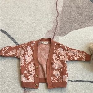 Floral Knit Kids Sweater - Pink and Brown